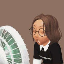 a girl wearing glasses and a shirt that says " tropical paradis "