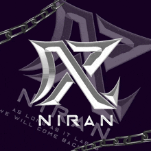 a logo for nirian with a purple background and chains