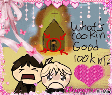a drawing of a boy and a girl with the words what 's cooking good looking on the bottom