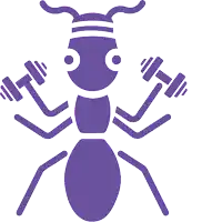 a purple ant is holding dumbbells in both hands