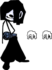 a cartoon character is holding a microphone in his hand and has a skull on his face .