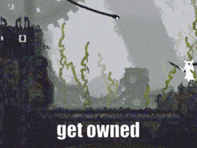 a pixel art of a landscape with the words get owned at the bottom