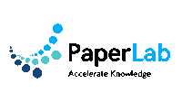 a logo for paper lab accelerate knowledge with blue dots