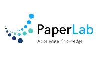 a logo for paper lab accelerate knowledge with blue dots