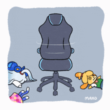 a cartoon of a girl sitting in a gaming chair with mako written on the bottom right