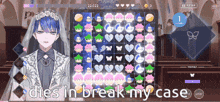 a man in a bride 's outfit is playing a game that says ' dies in break my case '