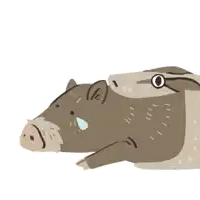 a cartoon drawing of a boar laying down with a tear coming out of its eye