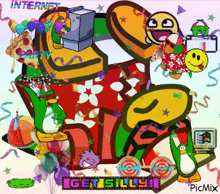 a collage of cartoon characters with the words get silly on the bottom right