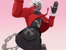 a cartoon character is wearing a red jacket and tie and is dancing .