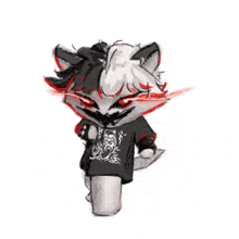 a drawing of a cat wearing a t-shirt with a skull on it .