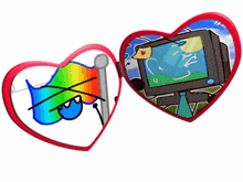 a heart shaped sunglasses with a rainbow flag and a tv on it