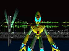 a yellow and green robot with the letter z on its head