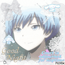 a picture of a boy with blue hair and the words good night court is adjourned for naptime