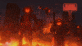 a group of soldiers are standing in front of a glowing sign that says silence missions