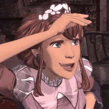 a cartoon character with a flower in her hair is smiling