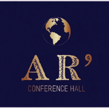 a logo for the air conference hall with a globe in the middle