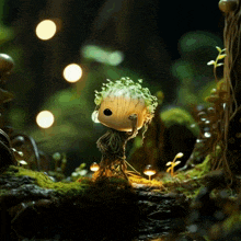 a figurine of a tree with a plant on it 's head