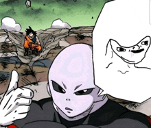 a cartoon of a man giving a thumbs up next to a drawing of a face