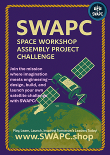 a purple poster for swapc space workshop assembly project challenge