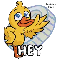 a cartoon of a duck with the word hey below it