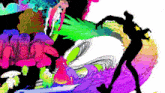 a silhouette of a person with a star on their chest is surrounded by a rainbow of colors