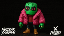 a nuclear samurai figurine with a pink fur coat and gold shoes