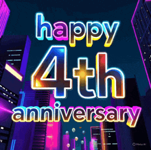 a neon sign says happy 4th anniversary
