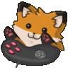 a pixel art fox is sitting on a video game controller .