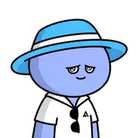 a cartoon character wearing a blue hat and a white shirt with the letter a on it