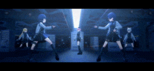 a group of anime girls are dancing in a room