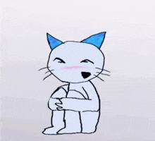 a drawing of a cat with blue ears