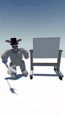 a cartoon bunny with a top hat and a white board