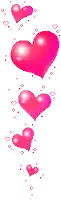 a row of pink hearts floating in the air on a white background