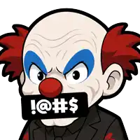 a cartoon of a clown with a sticker on his mouth that says i @ # $