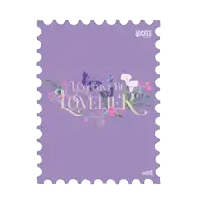 a purple postage stamp with the words " i couldn t be lovelier " on it