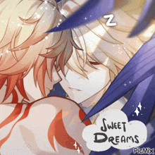 a picture of two anime characters with the words sweet dreams written on a cloud