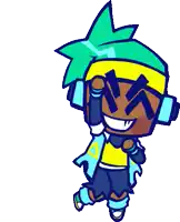 a cartoon character with headphones on his head and a green haircut