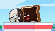 a cartoon of a cookie and a slice of bread with chocolate spread