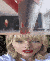 a close up of a woman 's face next to a picture of a cone