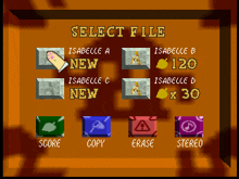 a video game screen that says select file on top