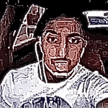 a drawing of a man wearing headphones and a shirt that says ' la ' on it