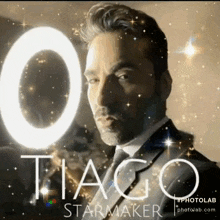 a picture of a man in a tuxedo with the name tiago starmaker
