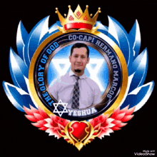 a man in a white shirt and tie is in the center of a circle that says " the glory of god "
