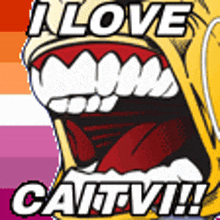 a cartoon of a monster with its mouth open and the words " i love caitv !!! "