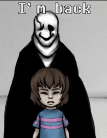 a drawing of a girl and a monster with the words i 'm back on the bottom