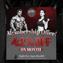 a poster for ruby gym advertising a membership offer