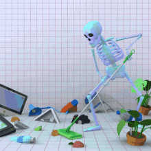 Skeleton Chores GIF - Skeleton Chores Mop GIFs