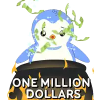 a penguin in a cauldron with the words one million dollars