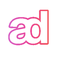 a pink ad logo with a white background
