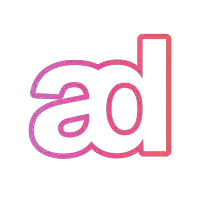 a pink ad logo with a white background